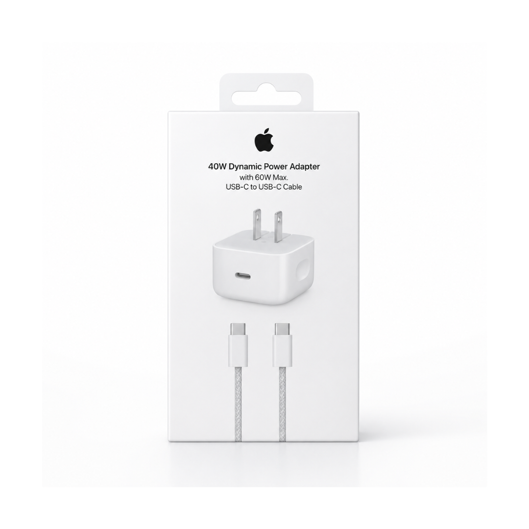 Cargador iPhone 40W carga rápida con cable incluido compatible hasta 60W.