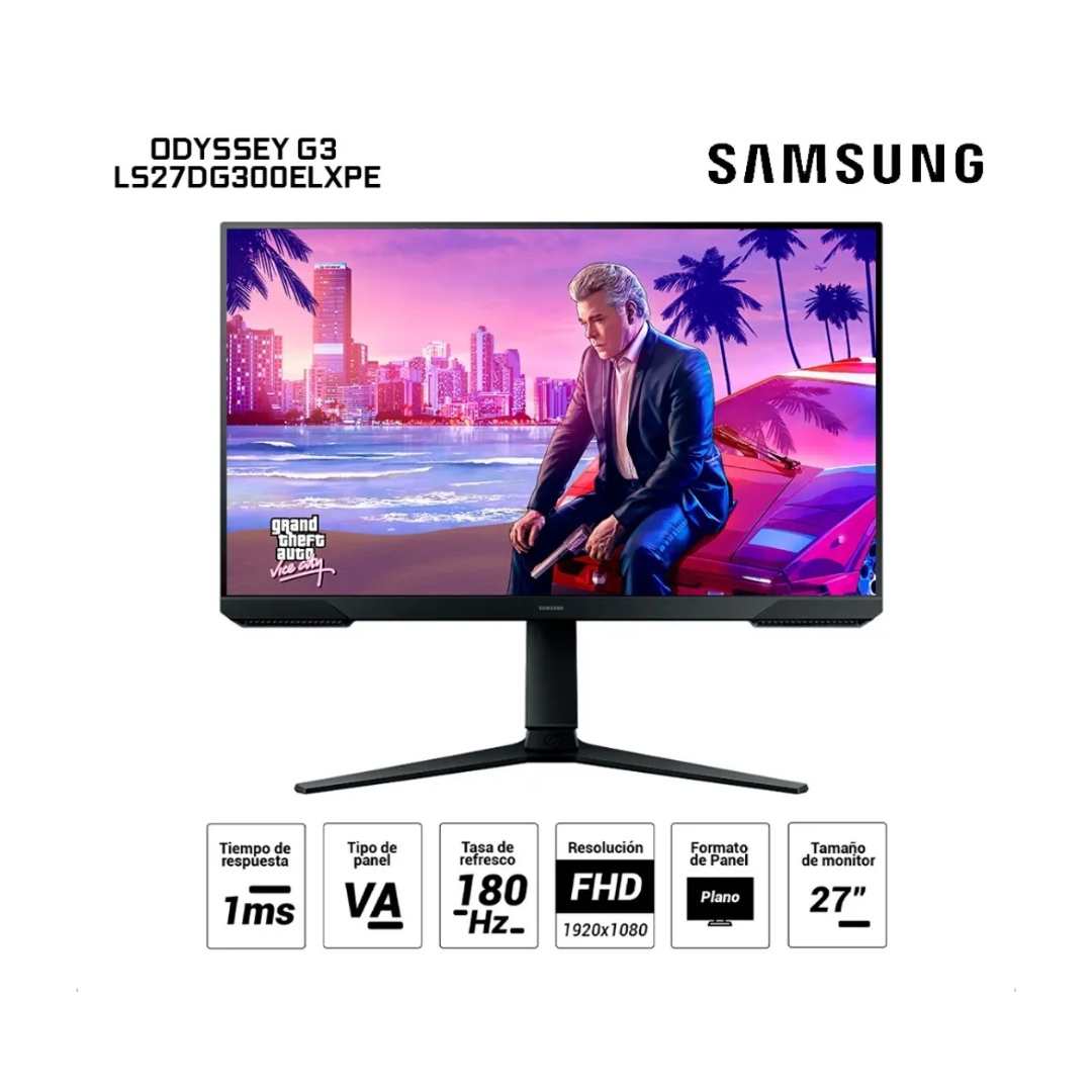 Monitor Samsung Odyssey G3 27 pulgadas Full HD Gaming 180Hz LS27DG300ELXPE color negro